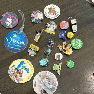 Disney Pin and Button Lot - Colorful Assorted Characters